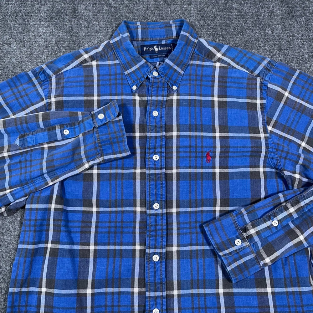VTG Ralph Lauren Multi‎ Check Plaid Button Down Shirt Mens L Long Sleeve Grandpa